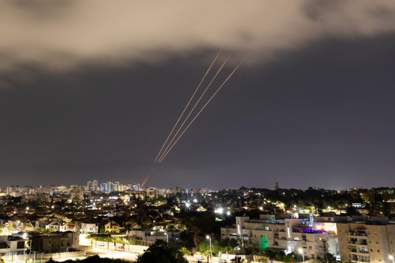 An anti missile system operates after Iran launched drones and missiles towards Israel, as seen from Ashkelon
